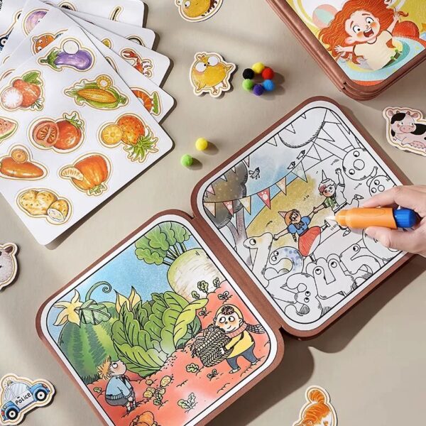 Magic Water Drawing Book for Kids, Reusable Coloring Book with 4 Themes & Water Pen, Mess-Free Travel Toy & Educational Busy Book for Toddlers Ages 3+