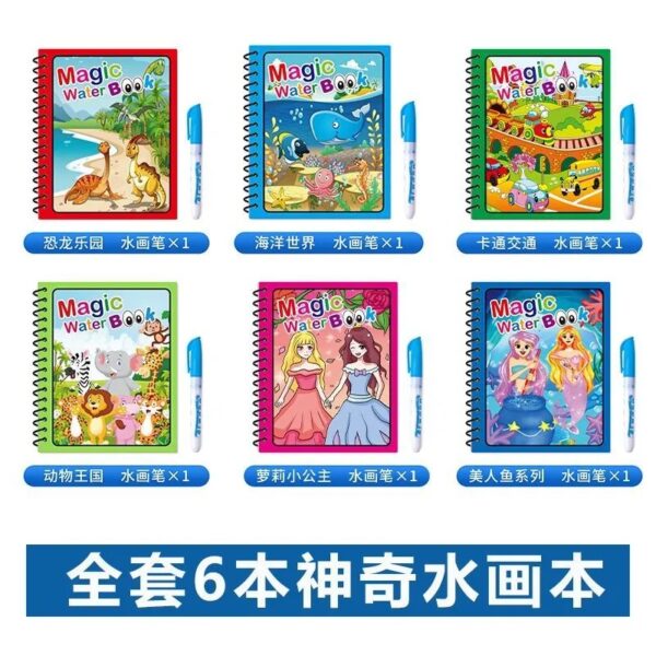 Set of 4/6 pens plus 4 water coloring books for kids - Magic water drawing book, painting board with magic water, coloring books for little artists!