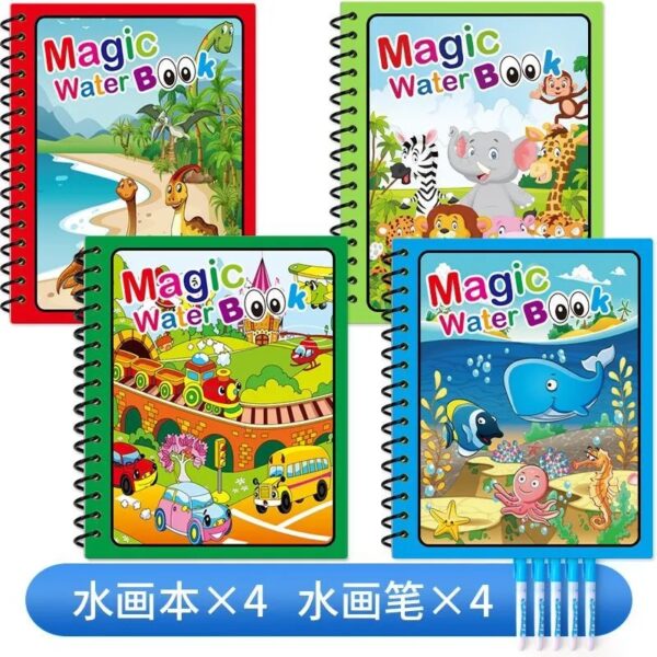 Set of 4/6 pens plus 4 water coloring books for kids - Magic water drawing book, painting board with magic water, coloring books for little artists!